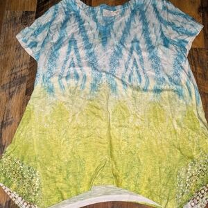 Time and Tru Blue and Green Ombre Short Sleeve Tee